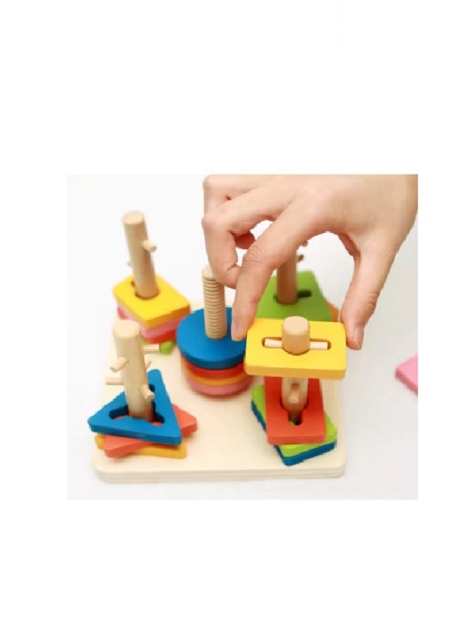Baby Wooden Toys Educational Materials Engineering 5 Column Matching Color Shape Wooden Toy  - Image 3