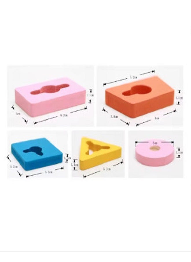 Baby Wooden Toys Educational Materials Engineering 5 Column Matching Color Shape Wooden Toy  - Image 5