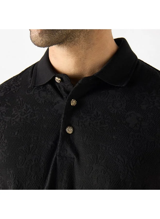 Iconic Iconic Textured Polo T-shirt with Short Sleeves