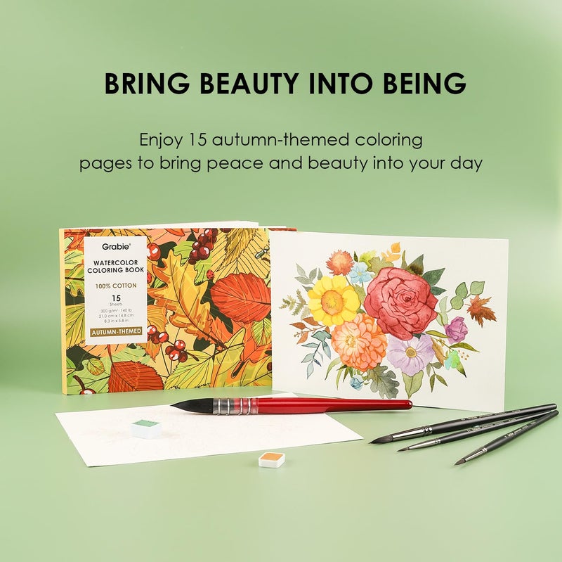 Grabie Watercolor Coloring Book, Watercolor Book, 15 Sheets of Enchanting Creations, A5 (8.3 x 5.8), Glue Bound, Watercolor Books for Adults: Ignite Your Artistic Expression on 100% Cotton Paper - Image 2
