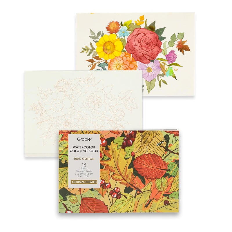Grabie Watercolor Coloring Book, Watercolor Book, 15 Sheets of Enchanting Creations, A5 (8.3 x 5.8), Glue Bound, Watercolor Books for Adults: Ignite Your Artistic Expression on 100% Cotton Paper - Image 1