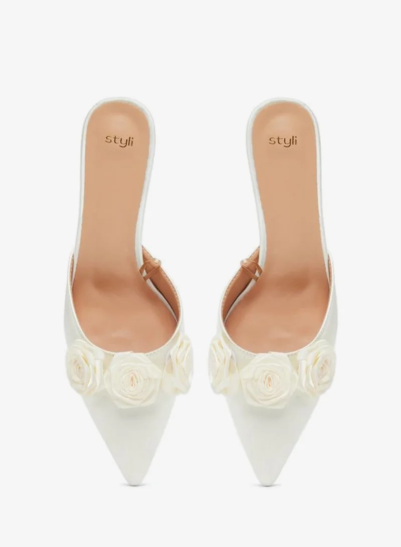 Styli  Women White Floral Detail Mules for Women | Best Price UAE