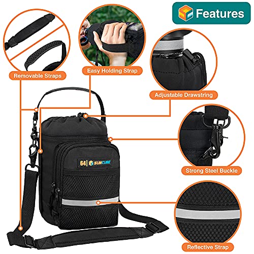 Suncube SUN CUBE Water Bottle Carrier with Strap, Insulated Water Bottle Carrier Bag with Phone Pocket Pouch, Sleeve Sling Purse Crossbody Bottle Holder for Walking, Sports, Hiking Accessories, Black 64oz - Image 3