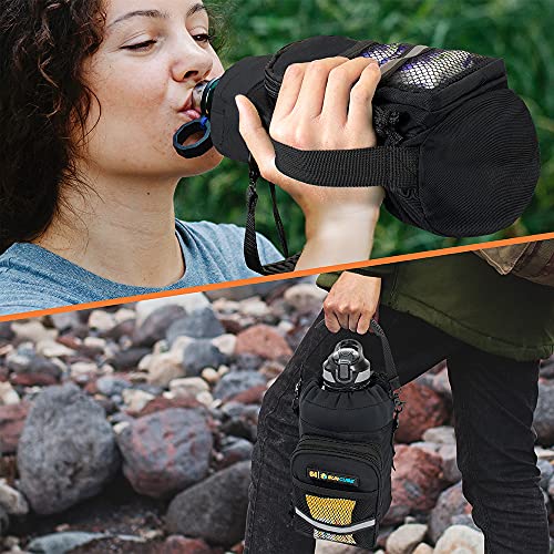 Suncube SUN CUBE Water Bottle Carrier with Strap, Insulated Water Bottle Carrier Bag with Phone Pocket Pouch, Sleeve Sling Purse Crossbody Bottle Holder for Walking, Sports, Hiking Accessories, Black 64oz - Image 5