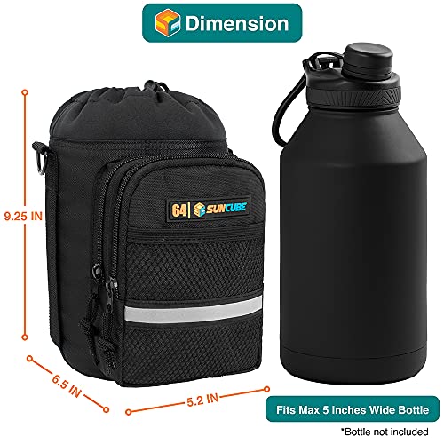 Suncube SUN CUBE Water Bottle Carrier with Strap, Insulated Water Bottle Carrier Bag with Phone Pocket Pouch, Sleeve Sling Purse Crossbody Bottle Holder for Walking, Sports, Hiking Accessories, Black 64oz - Image 4