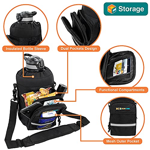 Suncube SUN CUBE Water Bottle Carrier with Strap, Insulated Water Bottle Carrier Bag with Phone Pocket Pouch, Sleeve Sling Purse Crossbody Bottle Holder for Walking, Sports, Hiking Accessories, Black 64oz - Image 2