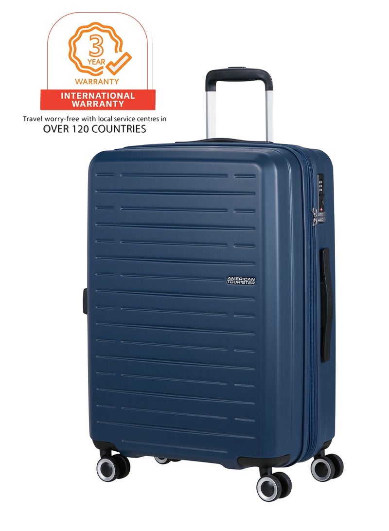 AMERICAN TOURISTER Aerojoy Suitcase, Check-In Size 66 cm / 25 inch, 4 Wheels, Hard Top, ABS, Dark Blue|TSA Lock|Inner Mesh Zippered Divider|Expandable|Cross Ribbons|Lightweight - 3 Years International Warranty - Image 1