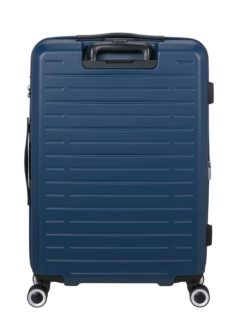 American Tourister 66 cm / 24 inch Aerojoy Suitcase, Check-In Size 66 cm / 25 inch, 4 Wheels, Hard Top, ABS, Dark Blue|TSA Lock|Inner Mesh Zippered Divider|Expandable|Cross Ribbons|Lightweight - 3 Years International Warranty  | Best Price UAE