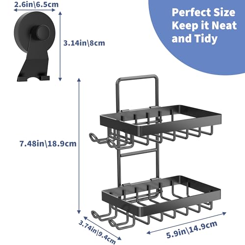 Moforoco Soap Bar Holder for Shower No Drilling 304 Stainless Steel Wall Mounted Soap Holder with 4 Hooks and Razor Holder Shower Rack Soap Tray Bar Soap for Bathroom Black 2T Suction Cup - Image 3