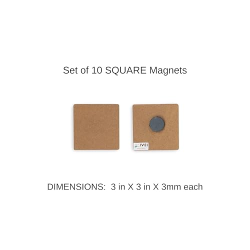 IVEI DIY MDF Wood Sheet Craft Magnet - Plain MDF Fridge Magnet Blanks Cutouts Set for Painting Wooden Sheet Craft, Decoupage, Resin Art Work & Decoration (Square Set of 10) - Image 2