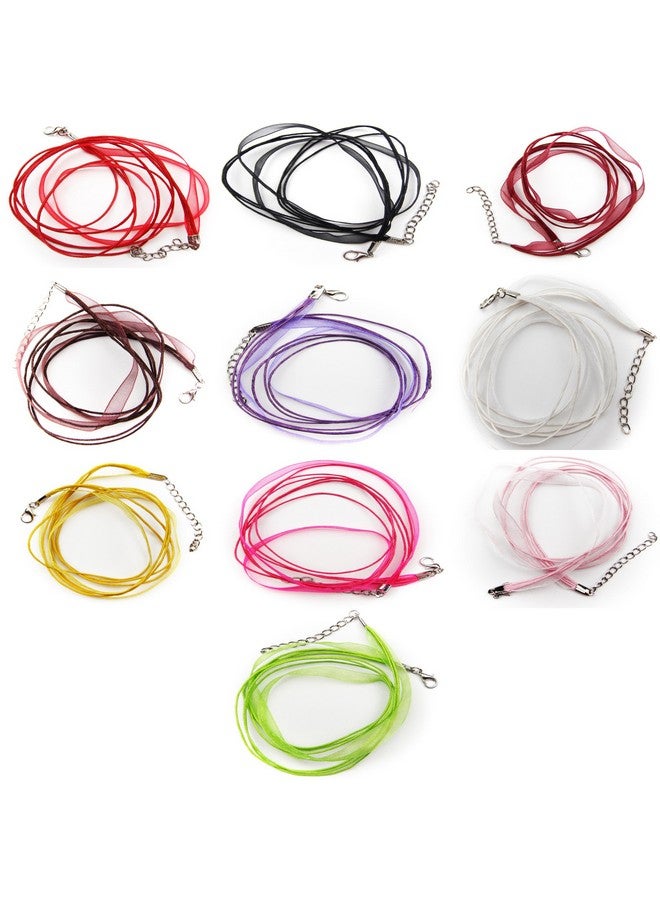 All In One 12 Colors Organza Ribbon Waxen Cord With Lobster Clasp Necklaces 43Cm (17Inch) Mix Color 25Pcs - Image 2
