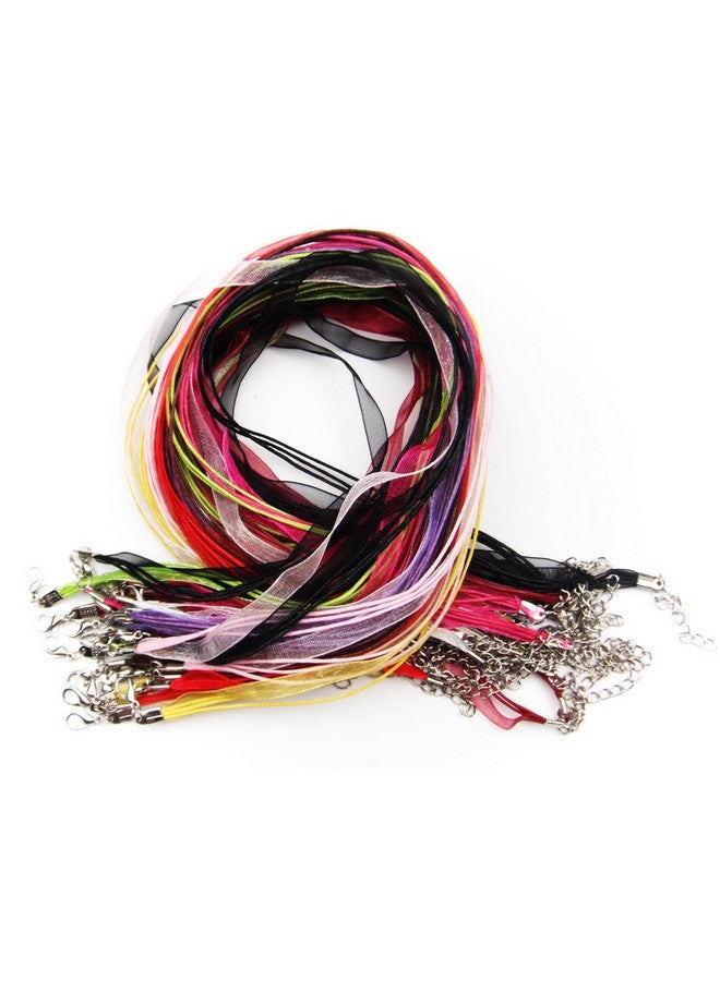 All In One 12 Colors Organza Ribbon Waxen Cord With Lobster Clasp Necklaces 43Cm (17Inch) Mix Color 25Pcs - Image 1