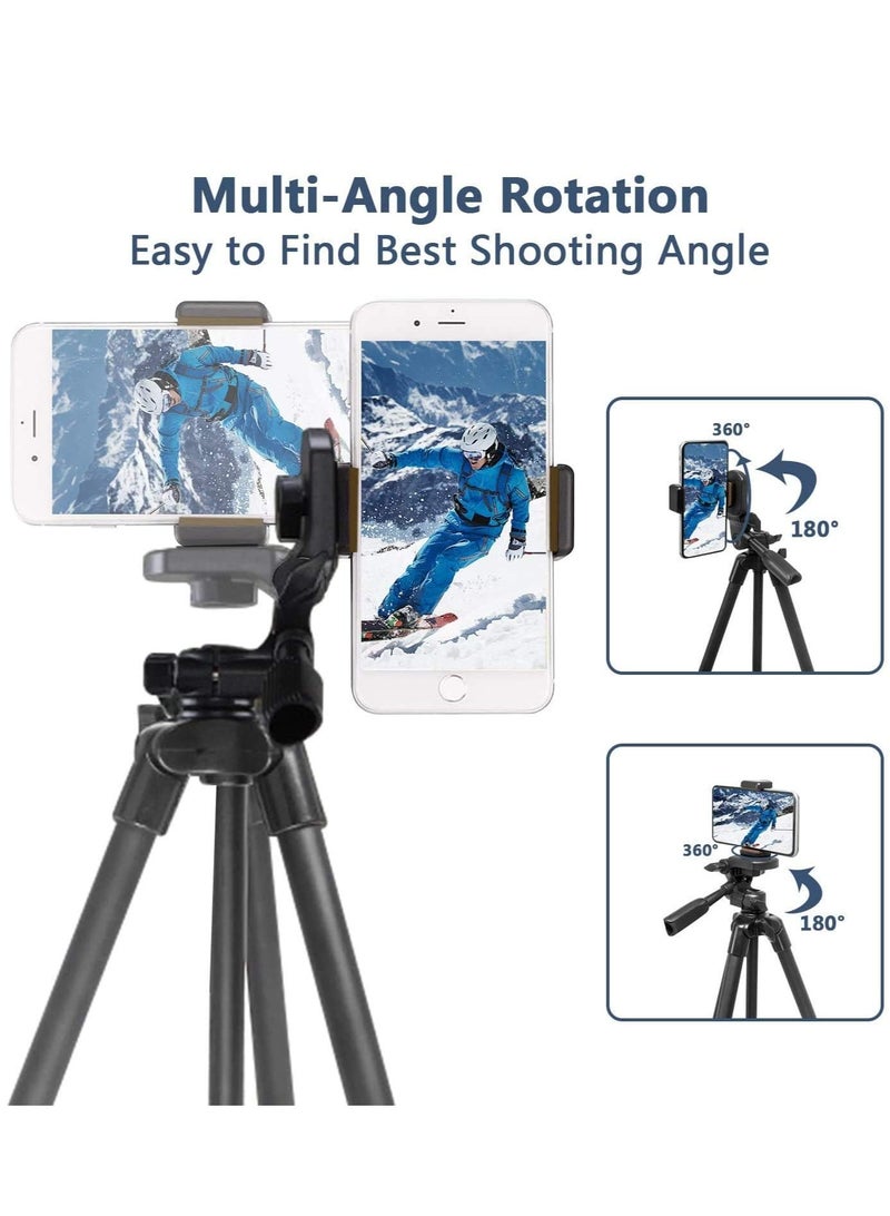 TYCOM Phone Tripod 53" Extendable Phone Tripod Lightweight Travel Tripod with Bluetooth Remote Shutter Portable Pouch & 1/4" Standard for iPhone Android Phones Camera & Projector Black  - Image 4