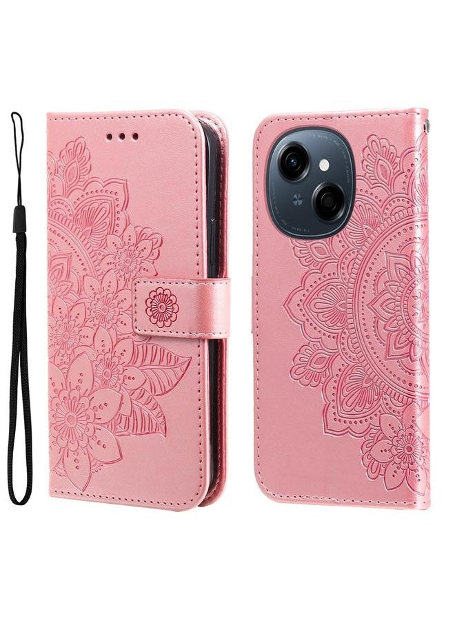erorex - For Tecno Spark Go 1 / Pop 9 / Spark Go 2025 Seven-petal Flowers Embossing Leather Phone Case(Rose Gold) - Image 1