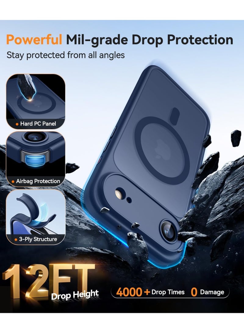 ESCASE Magnetic Cover for iPhone 17 Air 6.5 Inch, MagSafe Compatible, Full Camera Protection, Translucent Matte Slim Protective Shockproof Case, Blue - Image 5