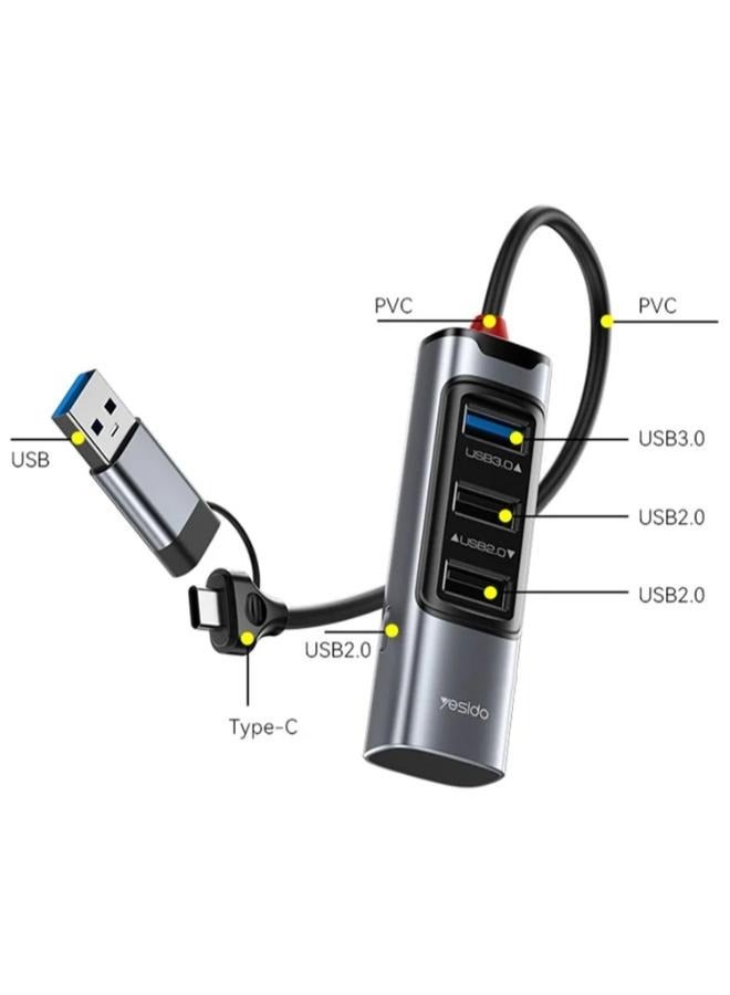 محول موزع USB + Type C من YESIDO HB19 إلى USB 3.0 + 2xUSB 2.0 + PD 2.0 USB-C