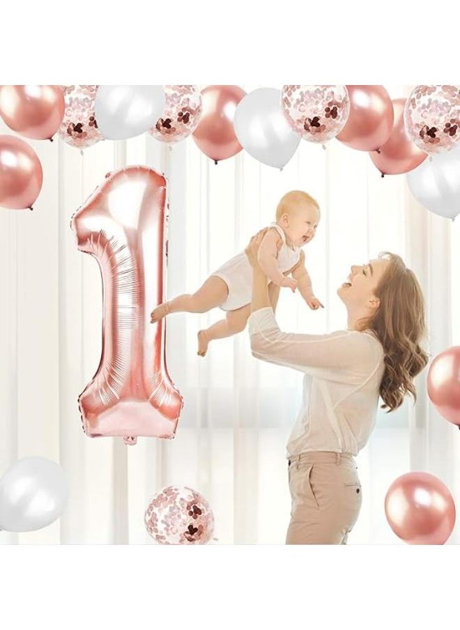 1st Birthday Balloons Rose Gold, 40 Inch Number 1 Balloon, 1st Birthday Decorations for Girls, Digtal 1 Helium Foil Balloon  - Image 2