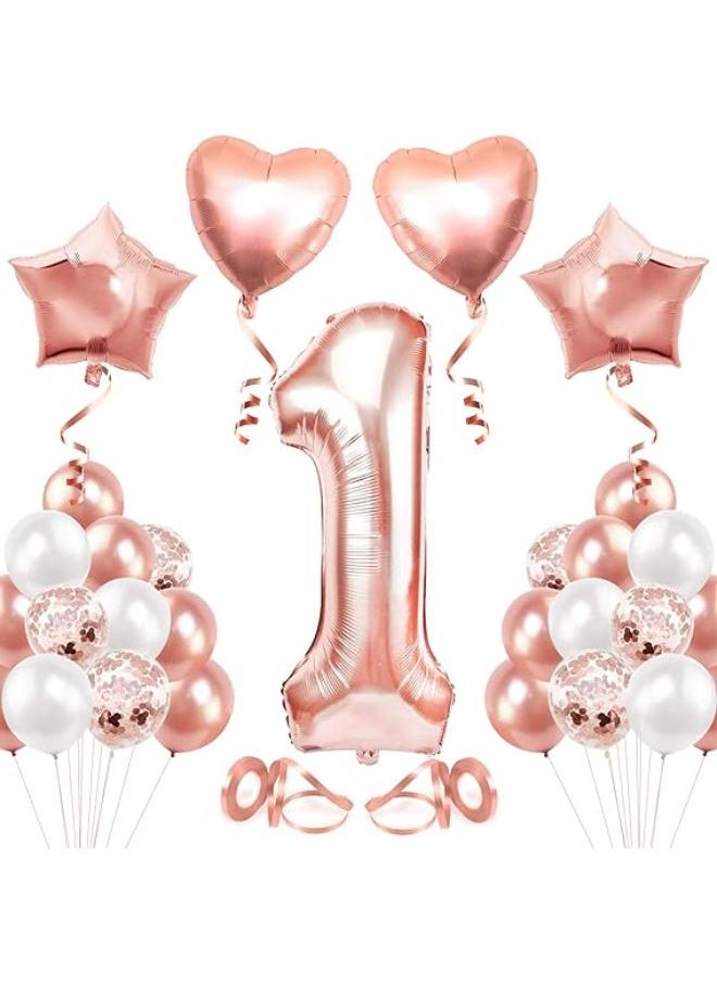 1st Birthday Balloons Rose Gold, 40 Inch Number 1 Balloon, 1st Birthday Decorations for Girls, Digtal 1 Helium Foil Balloon  - Image 3