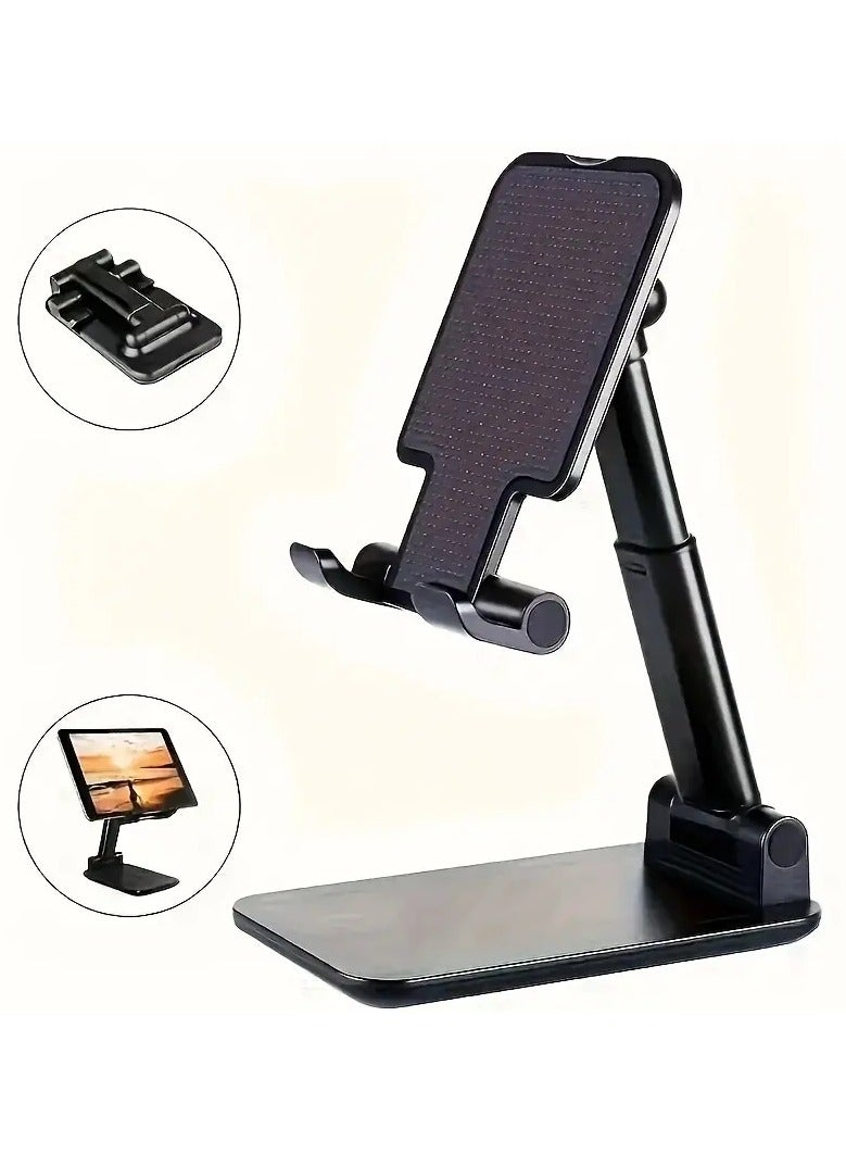 Adjustable Desk Mobile Phone and Tablet Stand, Foldable Angle Height Adjustable Cell Phone Desktop Stand, Universal Desktop Holder for iPhone, for iPad, Cell Phone Stand,Folding Desktop Phone Stand Black - Image 2