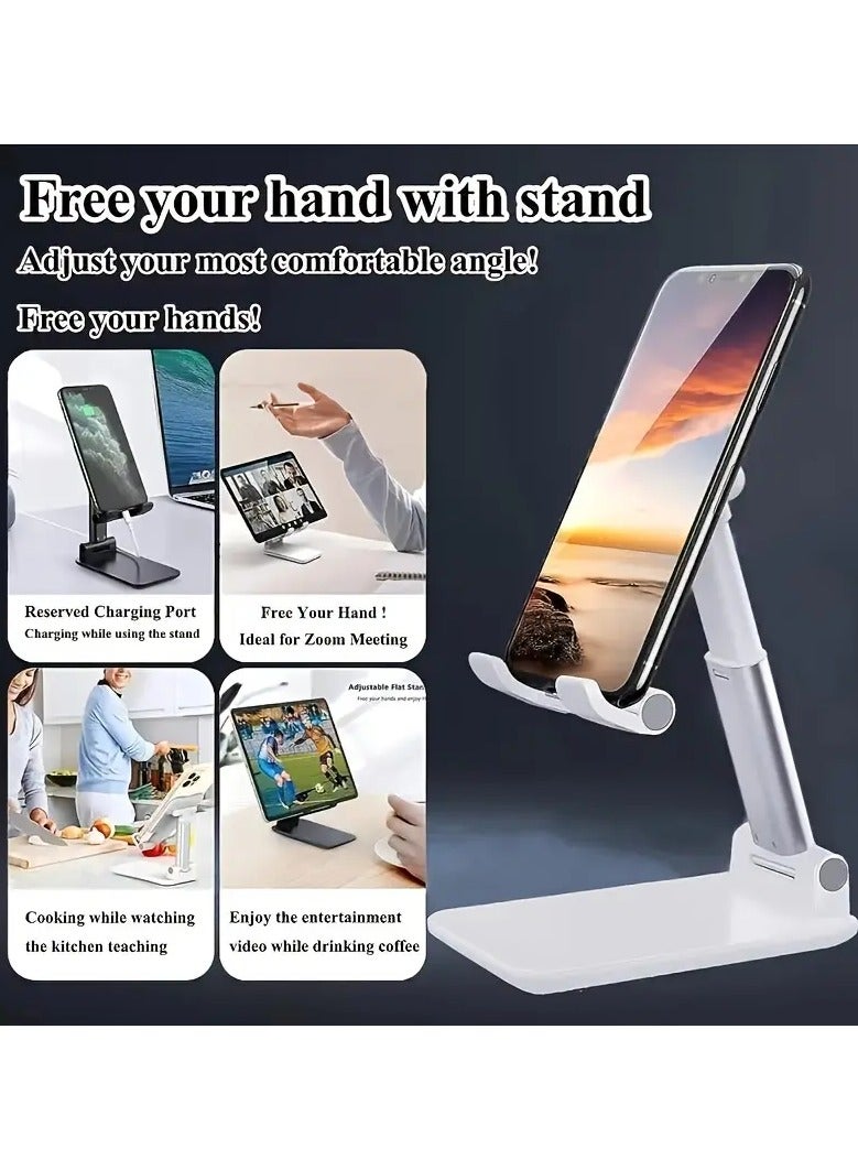 Adjustable Desk Mobile Phone and Tablet Stand, Foldable Angle Height Adjustable Cell Phone Desktop Stand, Universal Desktop Holder for iPhone, for iPad, Cell Phone Stand,Folding Desktop Phone Stand Black - Image 3