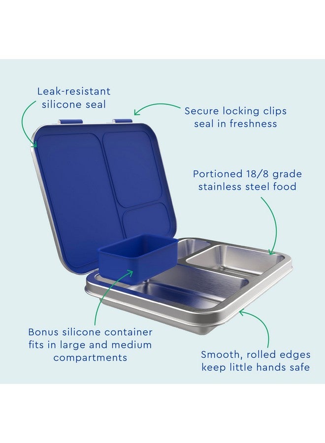 Bentgo Bentgo Kids Stainless Steel Prints Leak-Resistant Lunch Box - 3-Compartments with Bonus Silicone Container, Durable, Eco-Friendly, Dishwasher Safe, BPA-Free, Ideal for School, Ages 3+ (Shark)  - Image 5