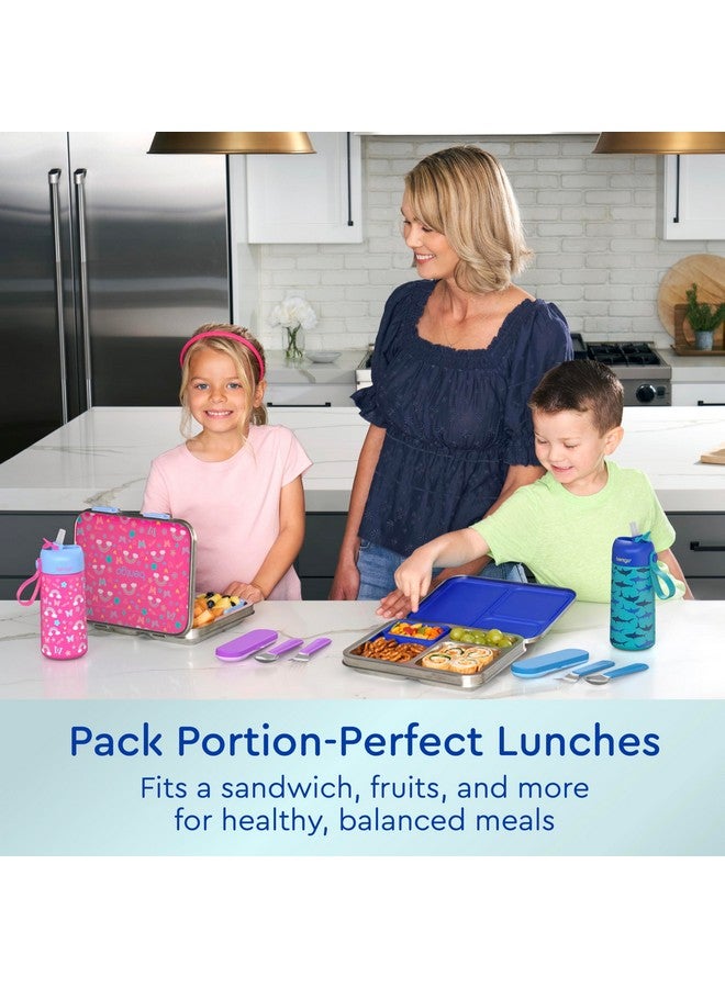Bentgo Bentgo Kids Stainless Steel Prints Leak-Resistant Lunch Box - 3-Compartments with Bonus Silicone Container, Durable, Eco-Friendly, Dishwasher Safe, BPA-Free, Ideal for School, Ages 3+ (Shark)  - Image 4