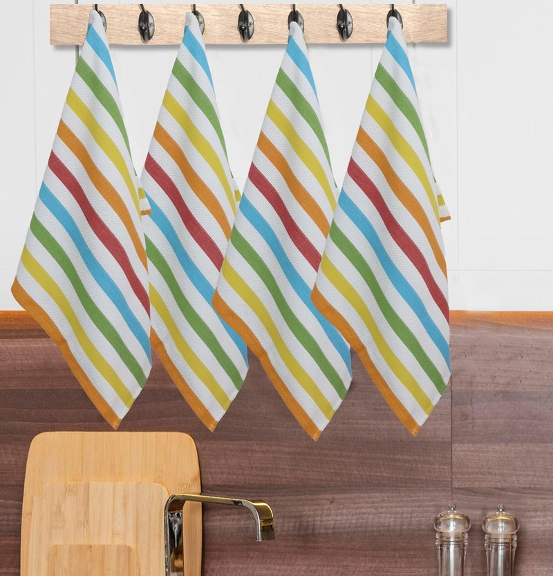 COTTON CRAFT Oversized Kitchen Towels  4 Pack 100 Cotton Basketweave Dish Towels  Absorbent Reusable Low Lint Quick Dry Tea Towel  Cooking Drying Restaurant Bar Cleaning Cloth Napkin 20x30 Multi - Image 4