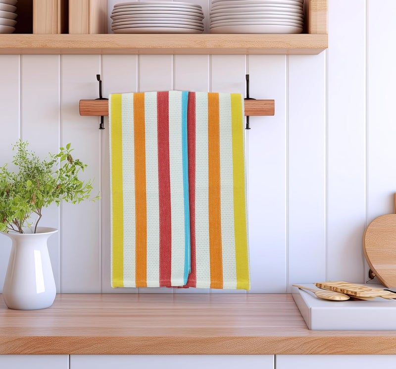 COTTON CRAFT Oversized Kitchen Towels  4 Pack 100 Cotton Basketweave Dish Towels  Absorbent Reusable Low Lint Quick Dry Tea Towel  Cooking Drying Restaurant Bar Cleaning Cloth Napkin 20x30 Multi - Image 2