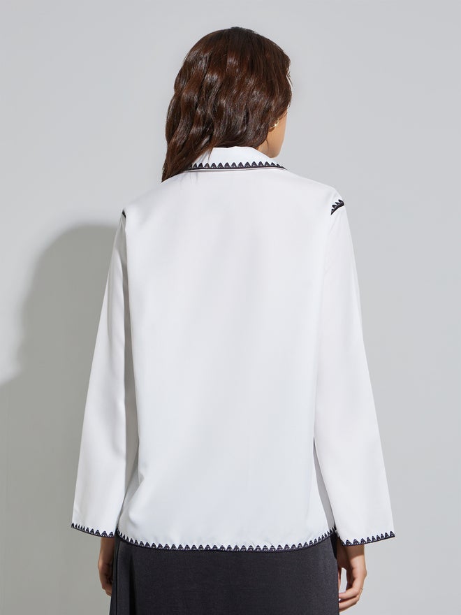 Styli White Floral Print Casual Oversized Shirt - Image 5