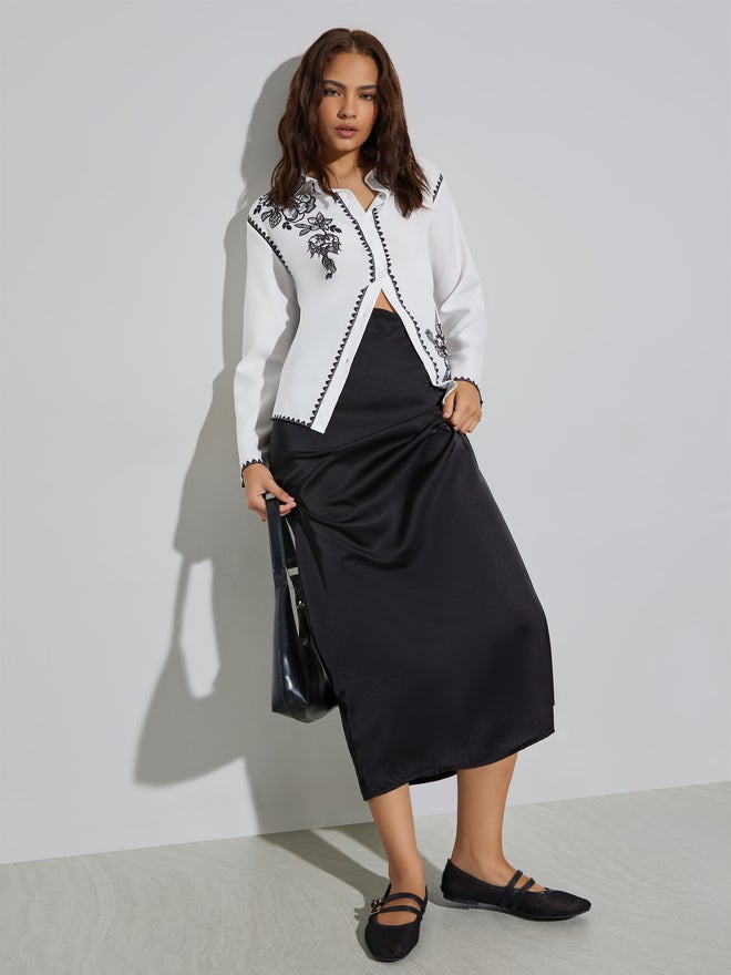Styli White Floral Print Casual Oversized Shirt - Image 2