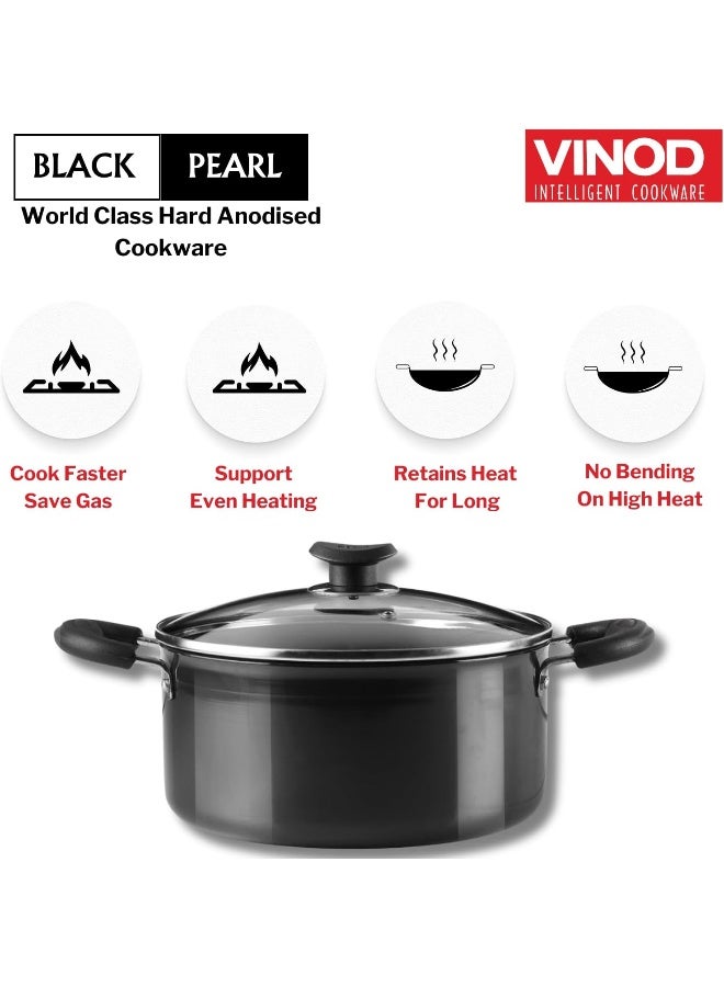 Vinod Hard Anodized Sauce Pot with Glass Lid- 24 cm, 5 Ltr Non - Induction - Image 3