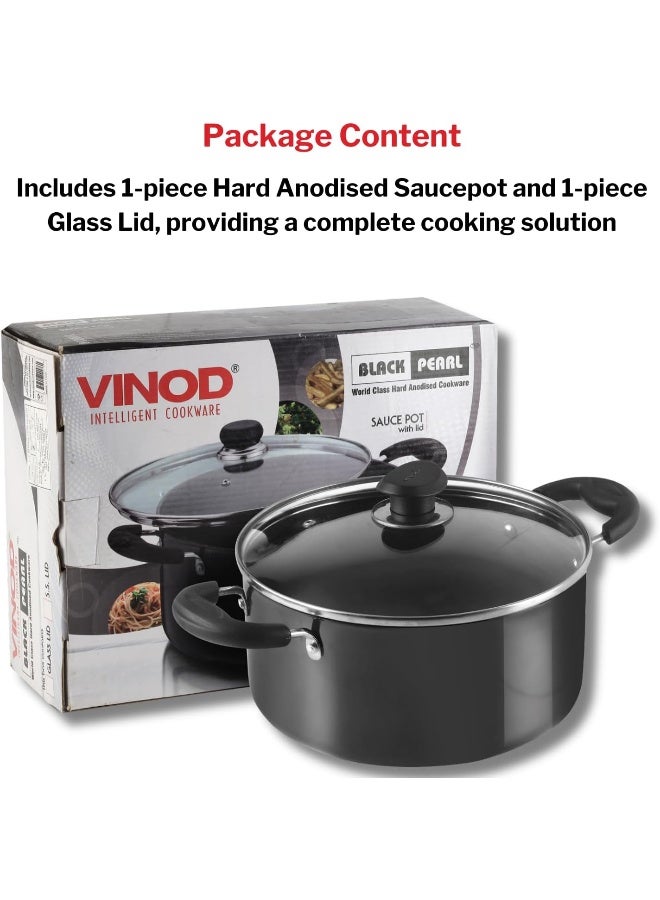 Vinod Hard Anodized Sauce Pot with Glass Lid- 24 cm, 5 Ltr Non - Induction - Image 5