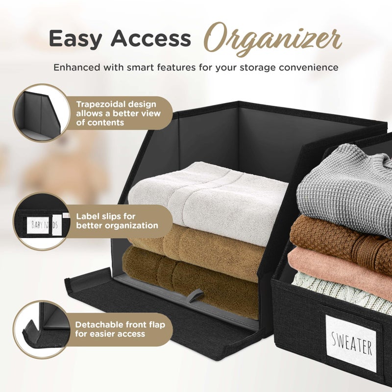 VIVIDECOR Trapezoid Closet Bins for Shelves â€“ 12x12x10 Fabric Storage Baskets, Collapsible Organizer Boxes for Bedroom, Jeans, Sweatersâ€“ Black, 3 Pack - Image 3