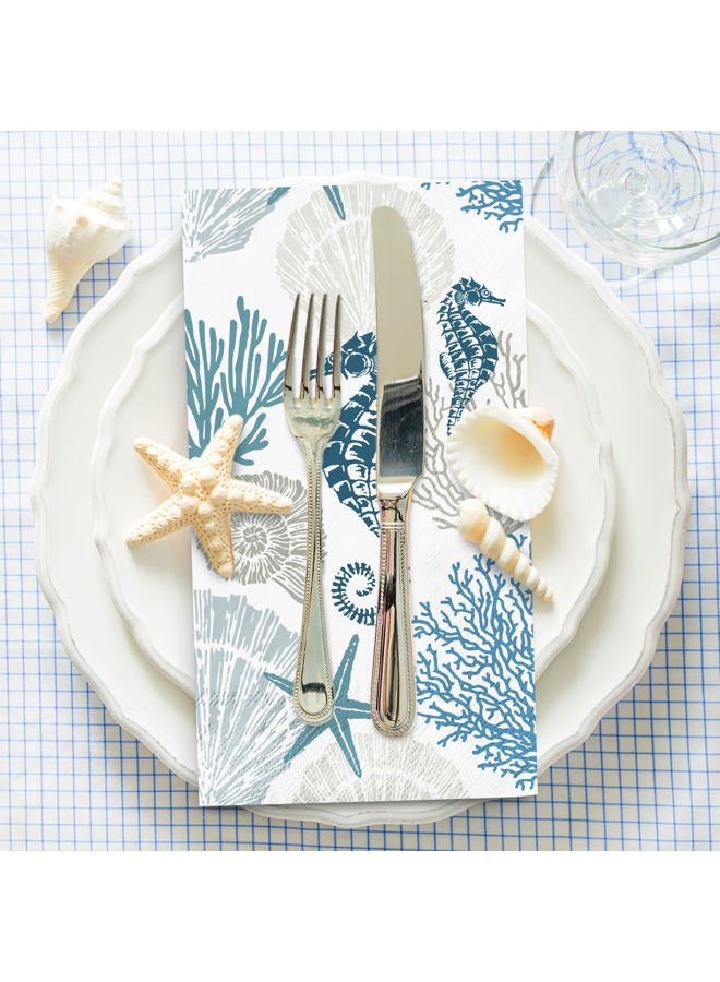 AnyDesign 100Pcs Ocean Paper Guest Napkins Coral Shell Seahorse Bathroom Napkins Sea Starfish Disposable Hand Towel Napkin for Home Holiday Party Supplies - Image 3