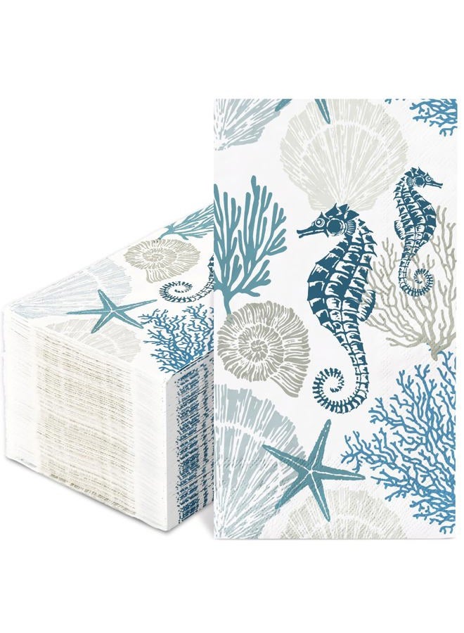 AnyDesign 100Pcs Ocean Paper Guest Napkins Coral Shell Seahorse Bathroom Napkins Sea Starfish Disposable Hand Towel Napkin for Home Holiday Party Supplies - Image 1