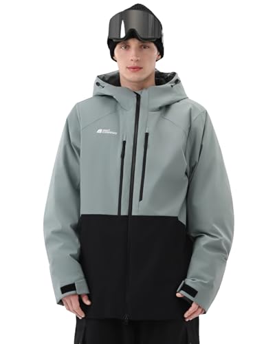 HIGH EXPERIENCE Mens Ski Jacket Snowboard 3L Coat Baggy Waterproof Windproof Warm Insulated Snow Winter Hooded US Alpha Medium Regular Regular Green Mountain Black - Image 1