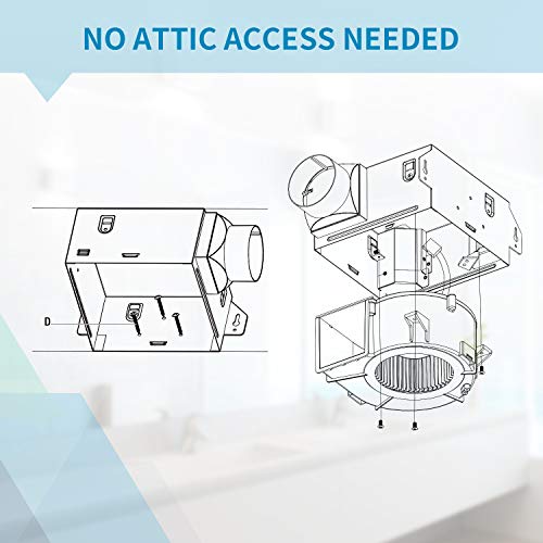 Tech Drive مروحة حمام تك درايف 50 CFM، محرك DC 1.0 سون مع عدم الحاجة للوصول إلى العلية، تهوية وعادم هادئ جداً، مروحة مثبتة في السقف، بيضاء - Image 4