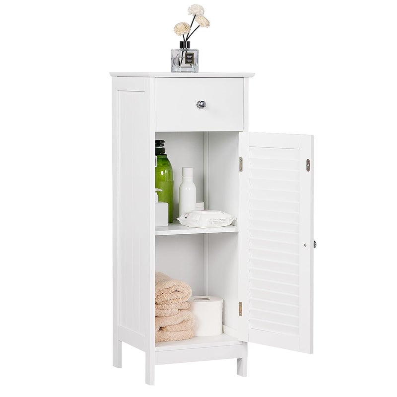 Yaheetech Bathroom Floor Cabinet Slim Wood Cabinet Hallway Storage Unit with Drawer  Shutter Door 2 Shelves MDF panels 32 x 30 x 87 cm White