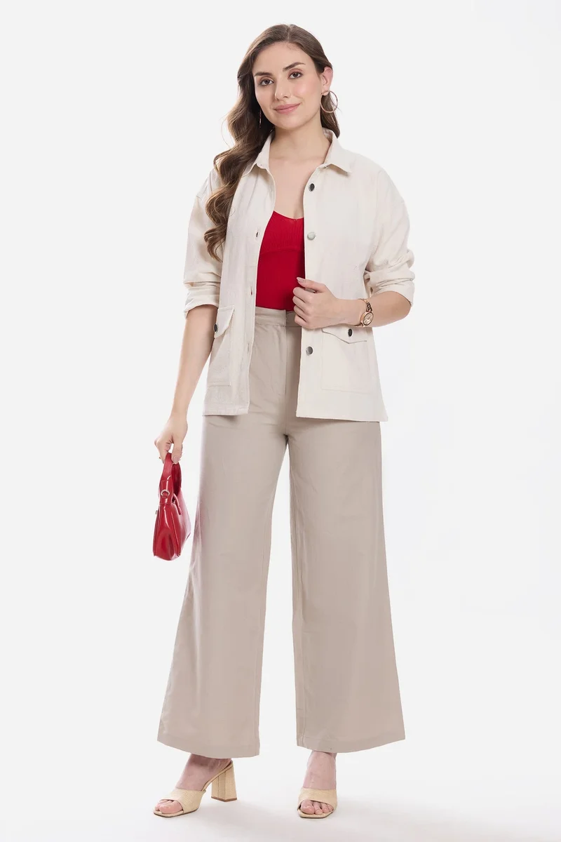 Virgio Textured Cotton Button Down Relaxed Shacket for Women