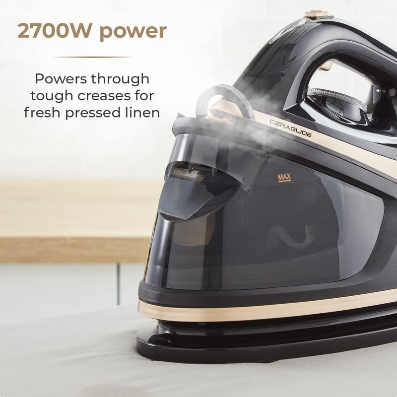 Tower T22023GLD Ceraglide Steam Generator with Steam Shot Button, 3 Temperature Settings, 1.2L, 2700 W, Champagne Gold and Black - Image 3