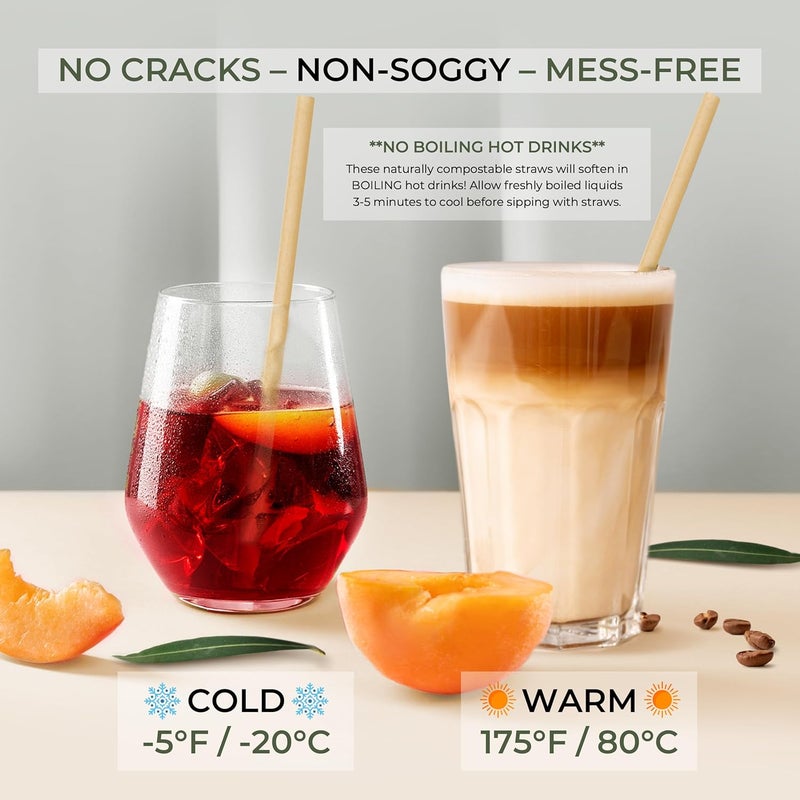 EcoPreps Biodegradable Sugarcane Straws | 150 Count, 100% Compostable, Plastic-Free, & Eco-Friendly Drinking Straw | 7.8'' Sugar Fiber Disposable Straws, Smoothie Straw for Home, Restaurant, Parties - Image 4