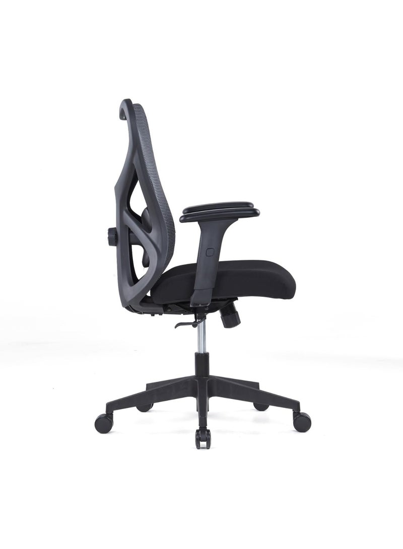 كاليبر كرسي مكتب Kaliber Edge متوسط ​​الظهر - ظهر شبكي أسود، ودعم قطني قابل للتعديل، وإمالة متزامنة - إطار من الألياف الزجاجية المتينة - Image 3