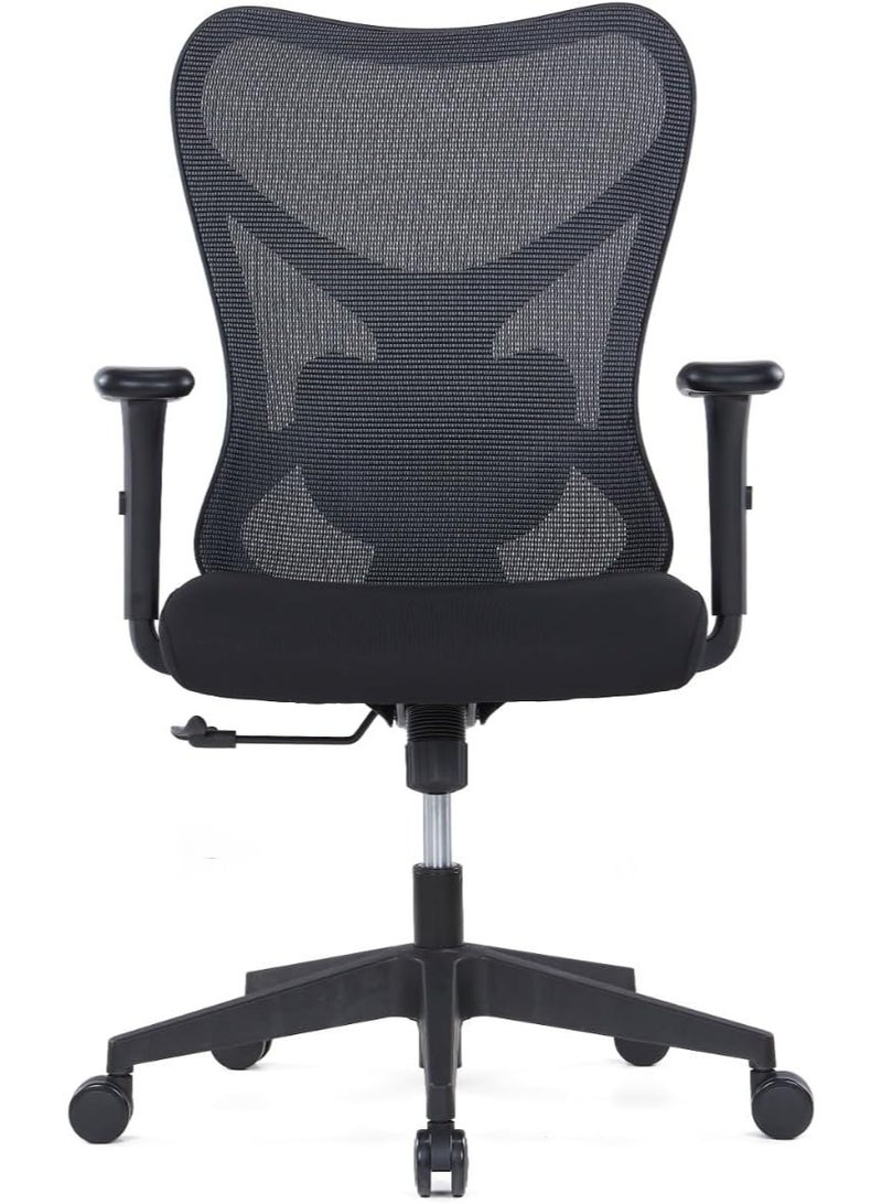 كاليبر كرسي مكتب Kaliber Edge متوسط ​​الظهر - ظهر شبكي أسود، ودعم قطني قابل للتعديل، وإمالة متزامنة - إطار من الألياف الزجاجية المتينة - Image 4