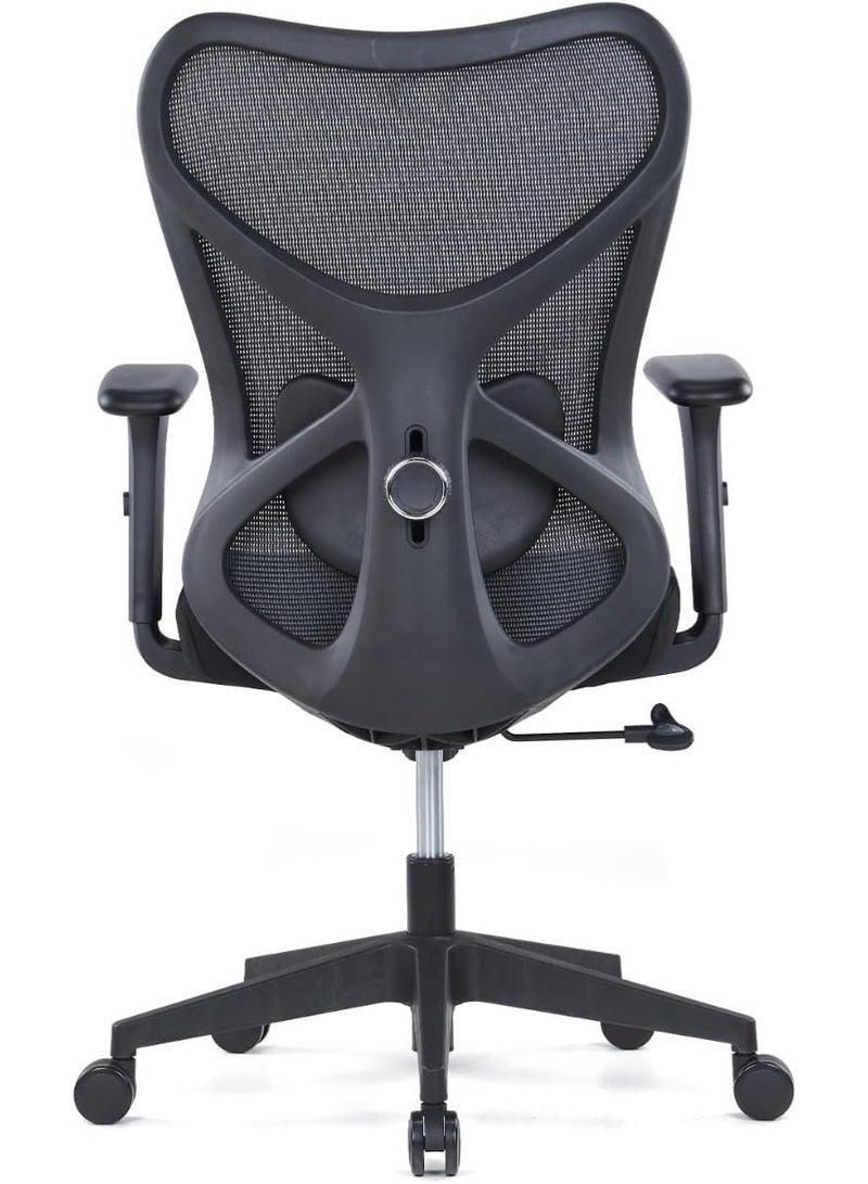 كاليبر كرسي مكتب Kaliber Edge متوسط ​​الظهر - ظهر شبكي أسود، ودعم قطني قابل للتعديل، وإمالة متزامنة - إطار من الألياف الزجاجية المتينة - Image 5