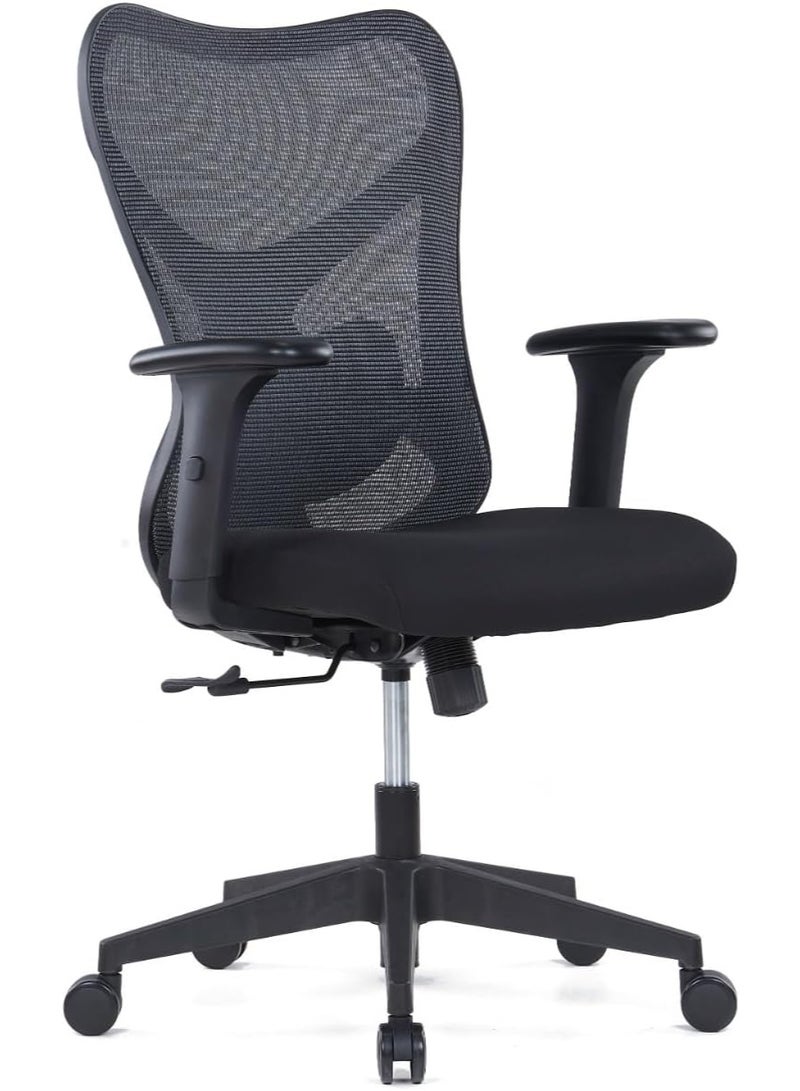 كاليبر كرسي مكتب Kaliber Edge متوسط ​​الظهر - ظهر شبكي أسود، ودعم قطني قابل للتعديل، وإمالة متزامنة - إطار من الألياف الزجاجية المتينة - Image 1