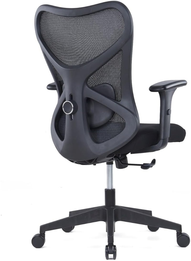 كاليبر كرسي مكتب Kaliber Edge متوسط ​​الظهر - ظهر شبكي أسود، ودعم قطني قابل للتعديل، وإمالة متزامنة - إطار من الألياف الزجاجية المتينة - Image 2