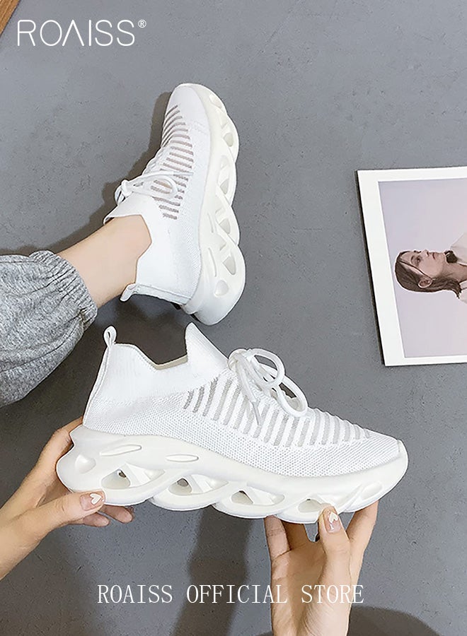 رويس حذاء رياضي نسائي بنعل سميك حذاء أبي أنيق بتصميم مسامي للنساء حذاء كاجوال نسائي بنعل سميك مفرغ - Image 2