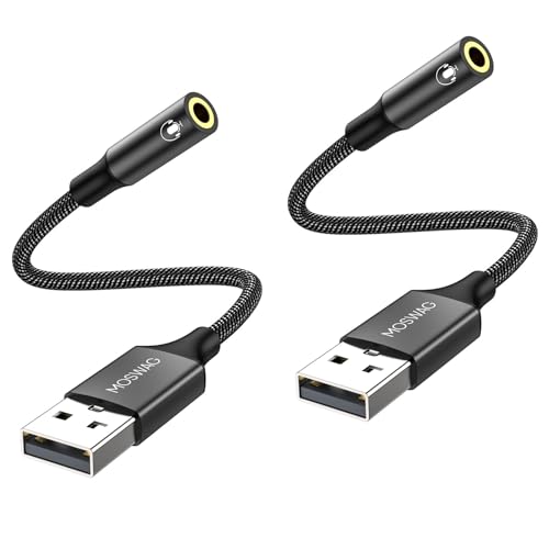 MOSWAG USB to Audio Jack Adapter 065Feet20cm External Sound Card Jack Audio Adapter with 35mm Aux Stereo Converter Compatible with HeadsetPCLaptopLinuxDesktopsPS4 and More Device - Image 1