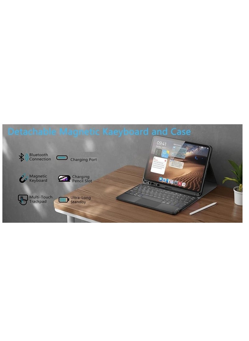 Generic - Keyboard Case for iPad 10.2/10.5" 9th 8th 7th Gen, With Touch pad Arabic and English Bluetooth keyboard Smart Trackpad Detachable with Pencil Holder iPad cover,for iPad 10.2 Inch/iPad Air 10.5"(3rd Gen) - Image 1