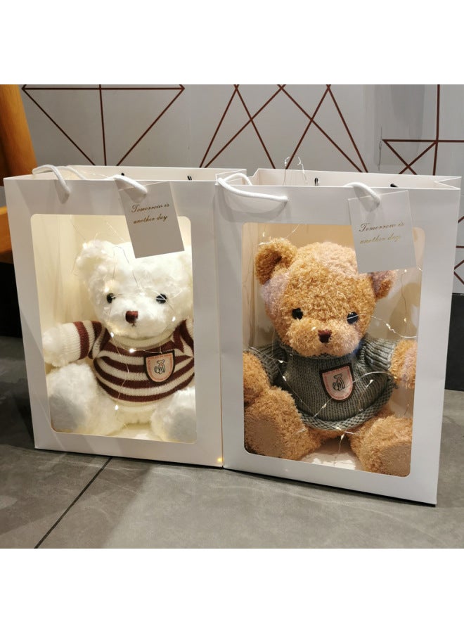 Gift Box Bear Doll Teddy Bear Plush Toy Doll For Girlfriend Valentine's Day Birthday Gift-Color:Retro Blue Sweater Rose Velvet (beige Bear)-Height:30cm  - Image 2